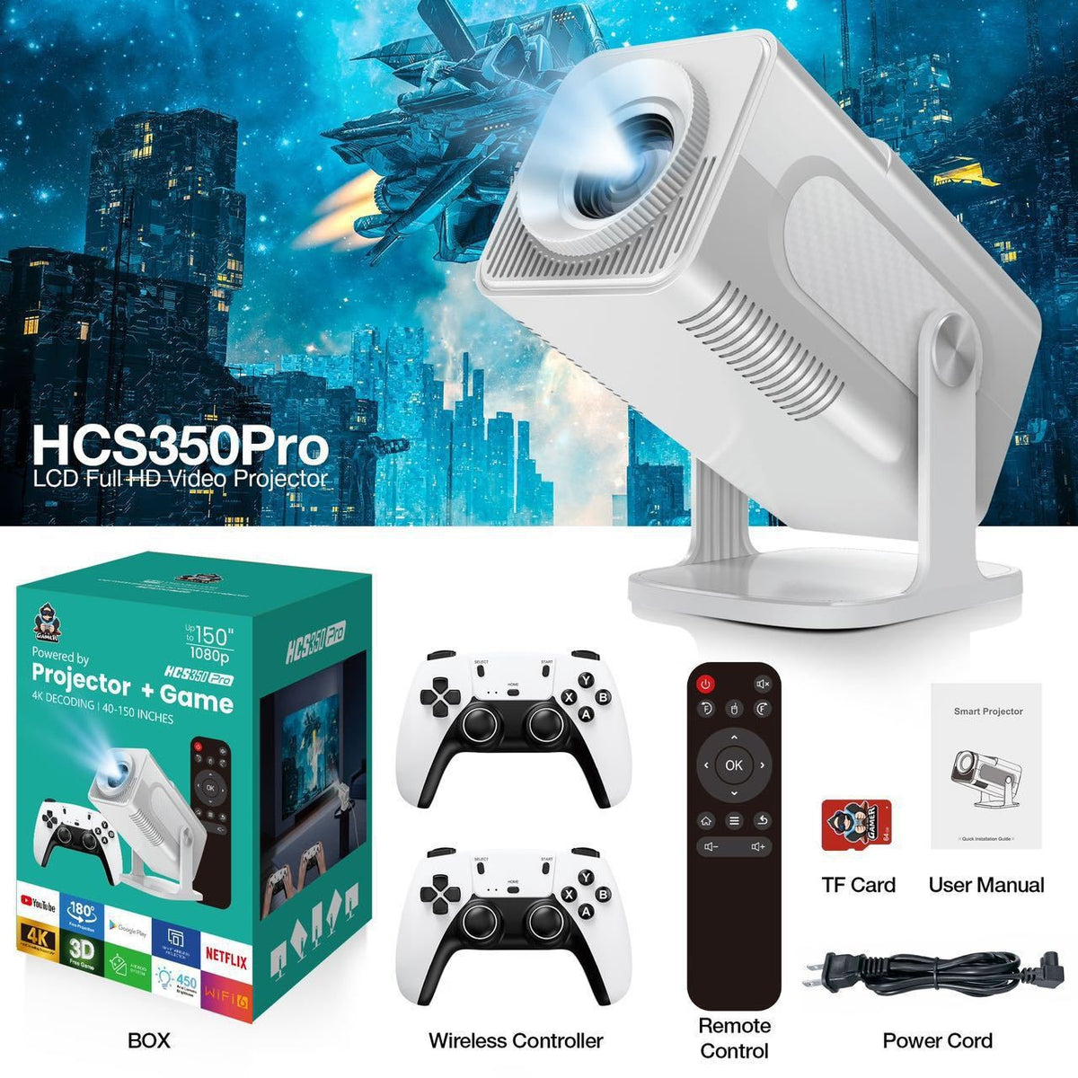 Mini Android Gaming Console WiFi Gamepad 4K HD Projector