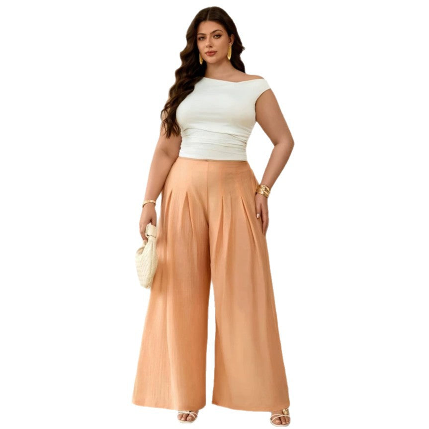 Pantalon longue mode casual féminin avec une taille élastique et des plis