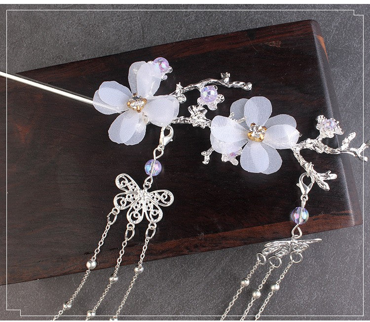 Ancien style Hair Accessoires Hanfu Plum Blossom Branche Tassel Hairpin White Flower Drill