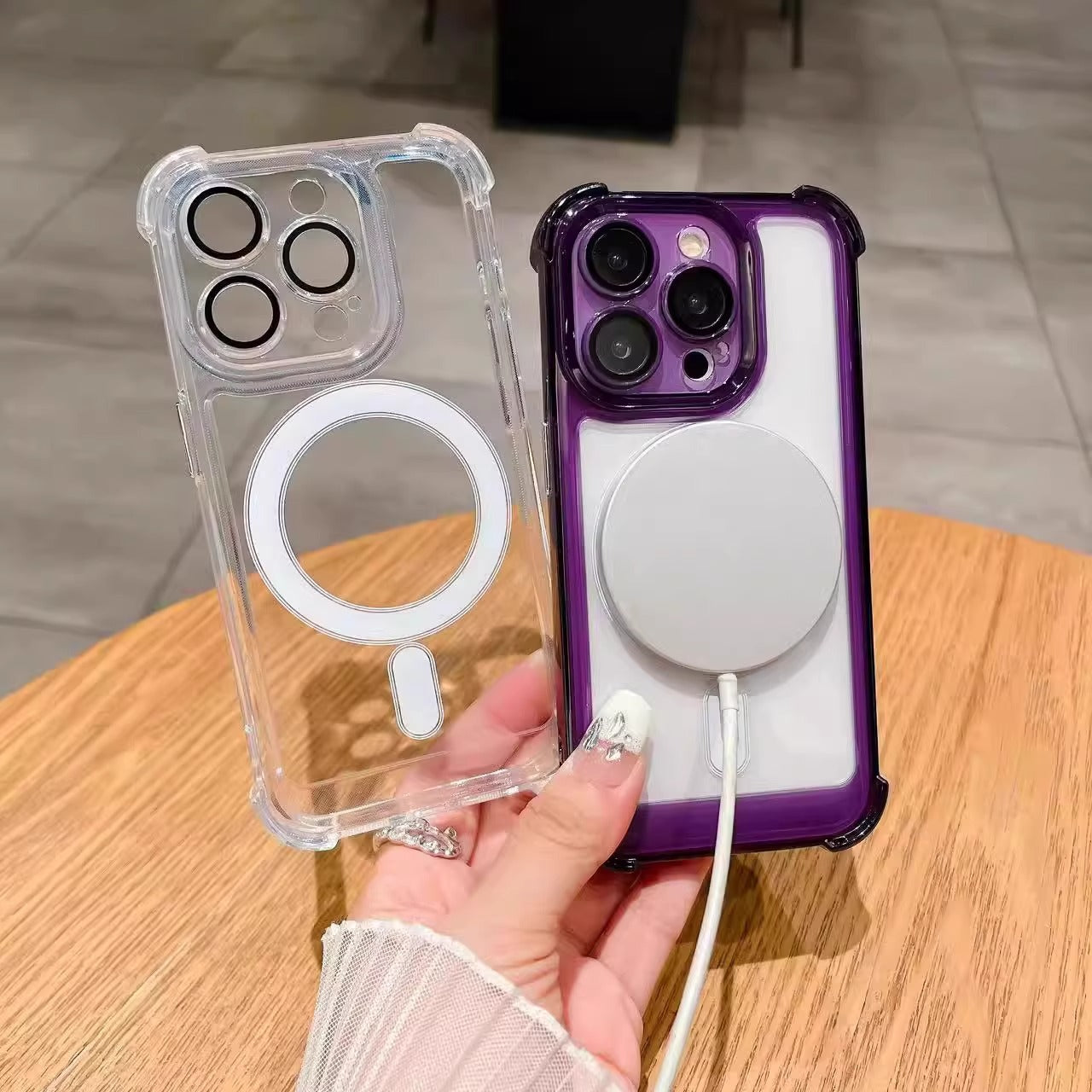 Le boîtier de téléphone de coussin gonflable transparent est livré avec le protège-objectif couverture de protection tout compris