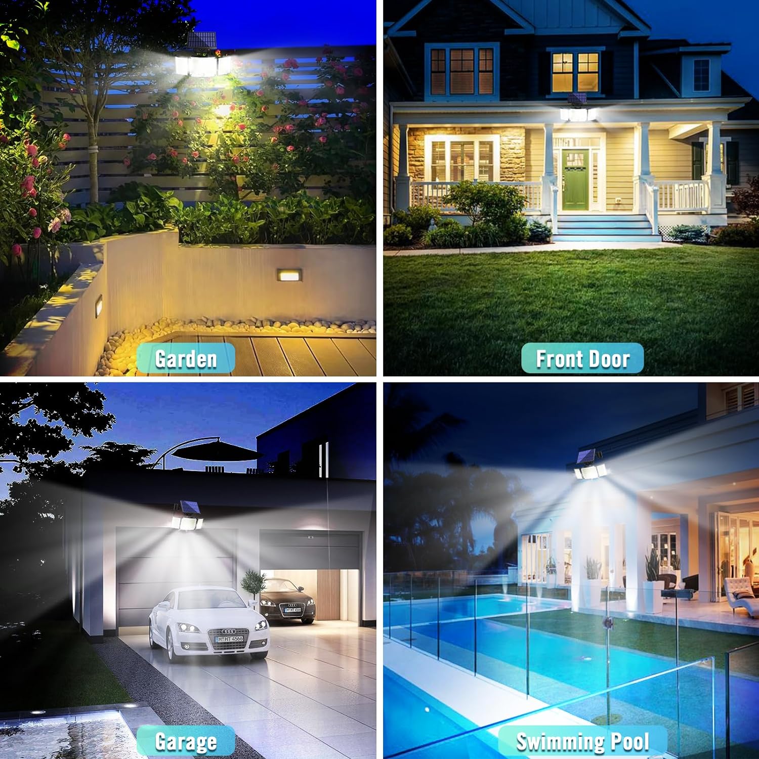 1-Pack lumière solaire extérieure 348-LED détecteur de mouvement avec télécommande 3 têtes
