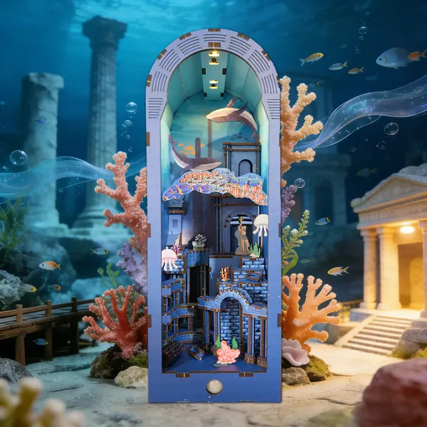Puzzle en bois 3d pour adultes Atlantis Livre Nook avec lumières Modèle Kit Dollhouse DIY Miniatu