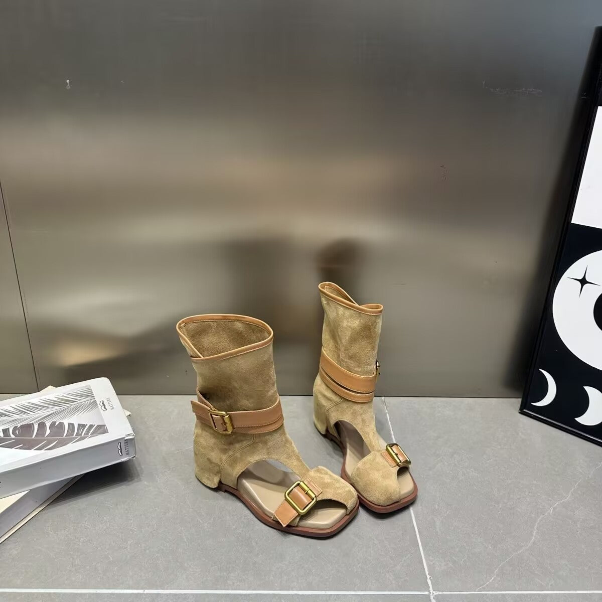 Femmes Retro Bottes de mode de style européen et américain Buckle Breathable Ankle