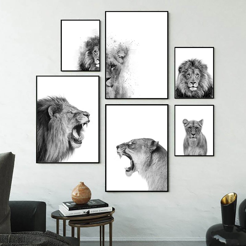 Noir et blanc animal abstrait Aquarelle Peinture Affiche murale Décoration Peinture