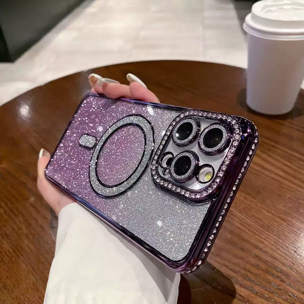 Étui de téléphone magnétique Glitter Strass tout inclus résistant à la chute