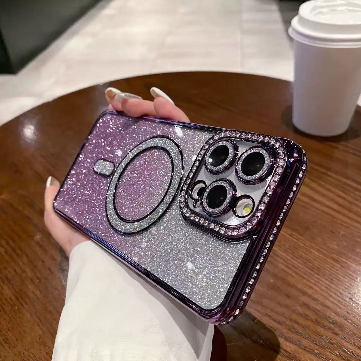 Étui de téléphone magnétique Glitter Strass tout inclus résistant à la chute