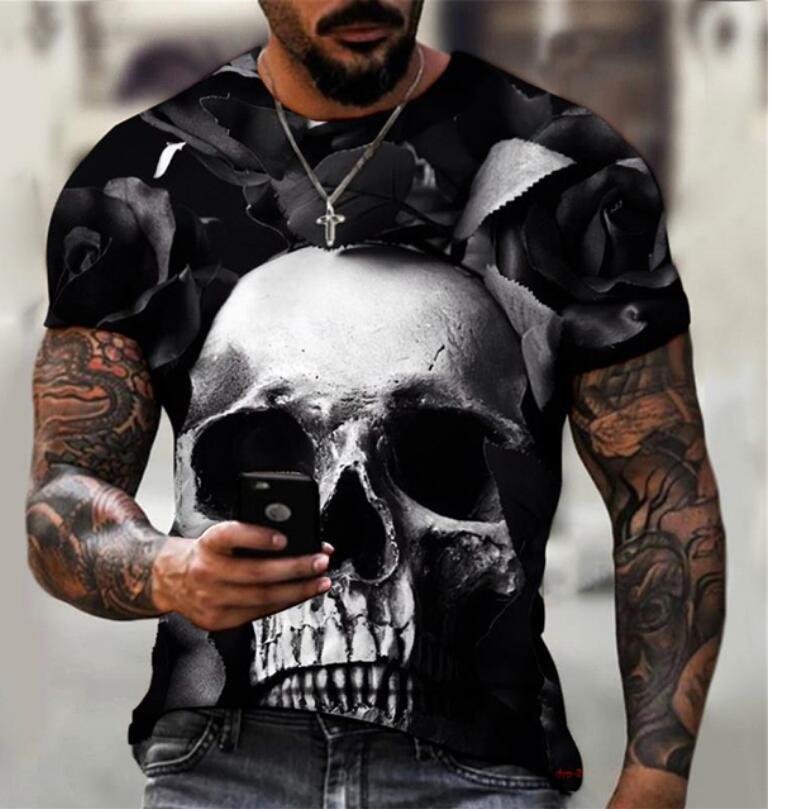 European and American Summer Dark Horror Skull T-shirt homme imprimé 3D manches courtes