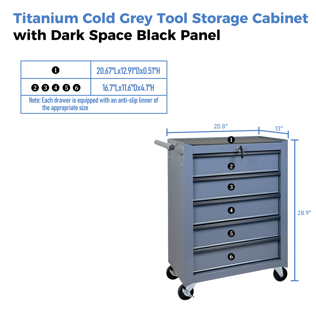 Armoire de stockage d'outils à rouleaux de 5 tiroirs avec boîte à outils amovible