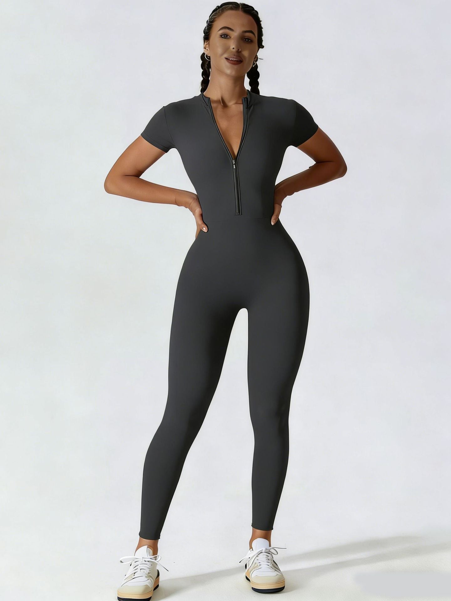 Maillot de saut en yoga à manches courtes Zipper pour femmes