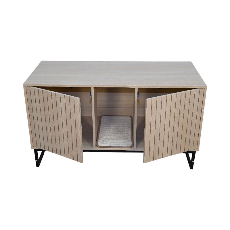 Maison de chat en bois moderne avec tapis de raclage - 47.64" x 21.46" x 25.98"