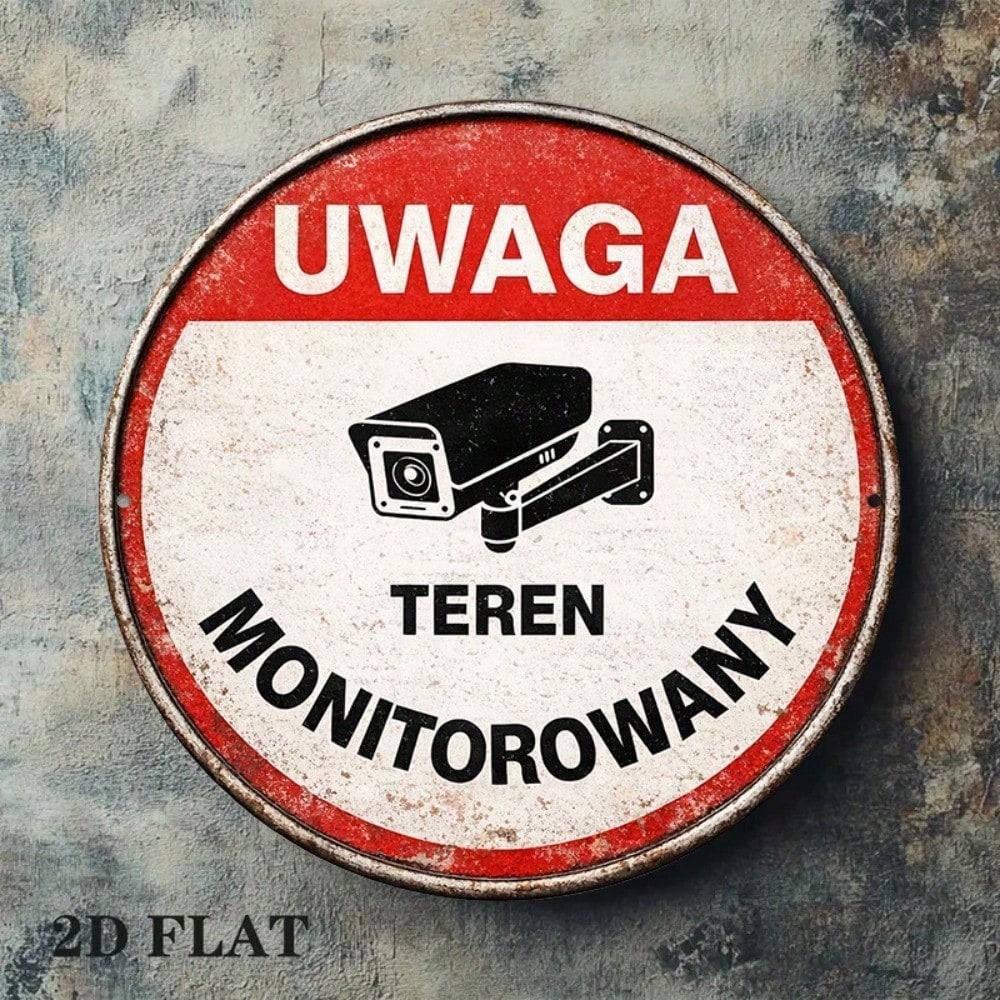Panneau d'avertissement en métal rond 8x8in Vintage Surveillance Area
