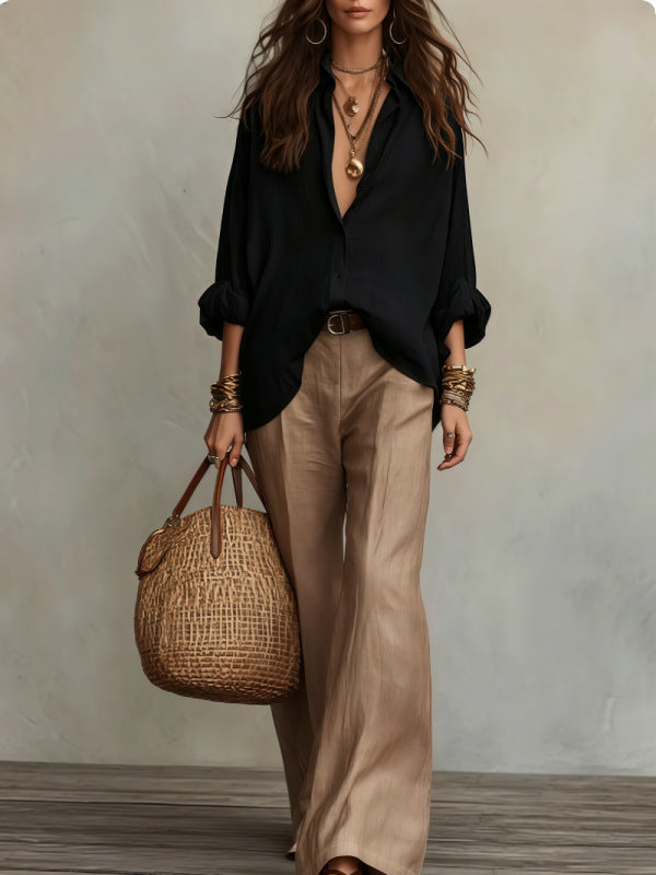Une chemise légère en lin jumelée à un pantalon large