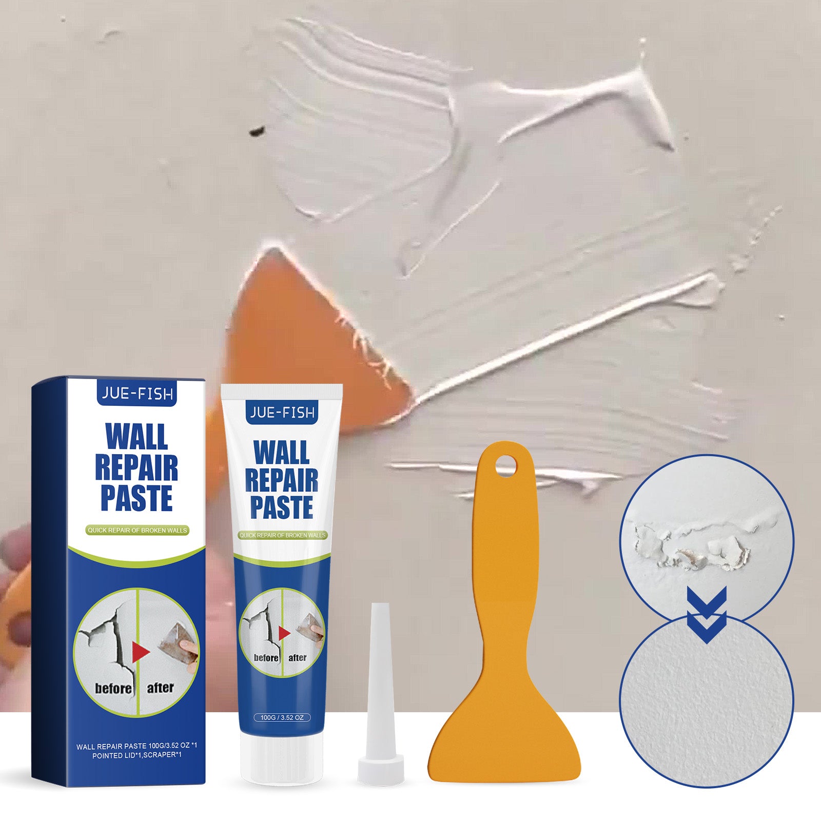 Pâte de réparation murale 1 0 0g Bouteille-1 Scraper-1 Aiguille Tip1box