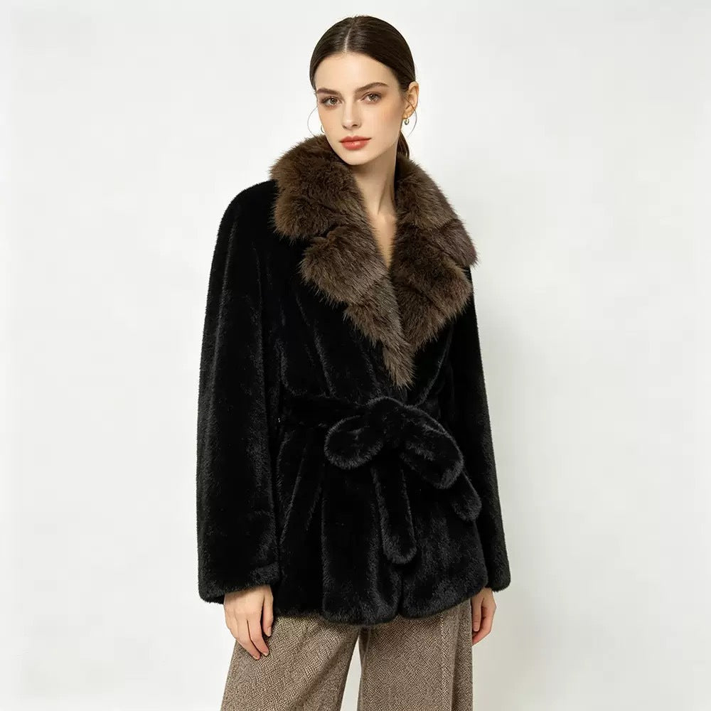 AutomneHiver Mode Mid-long Manteau avec un motif Lapel boutonné
