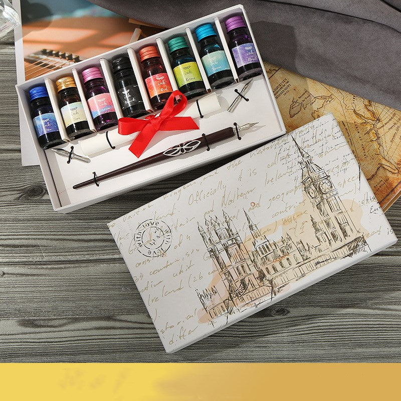 Boîte cadeau stylo et encre en bois