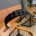 Retro Mode Cuir Haut Crâne Haut Chessboard Bandeau d'éponge Lattice