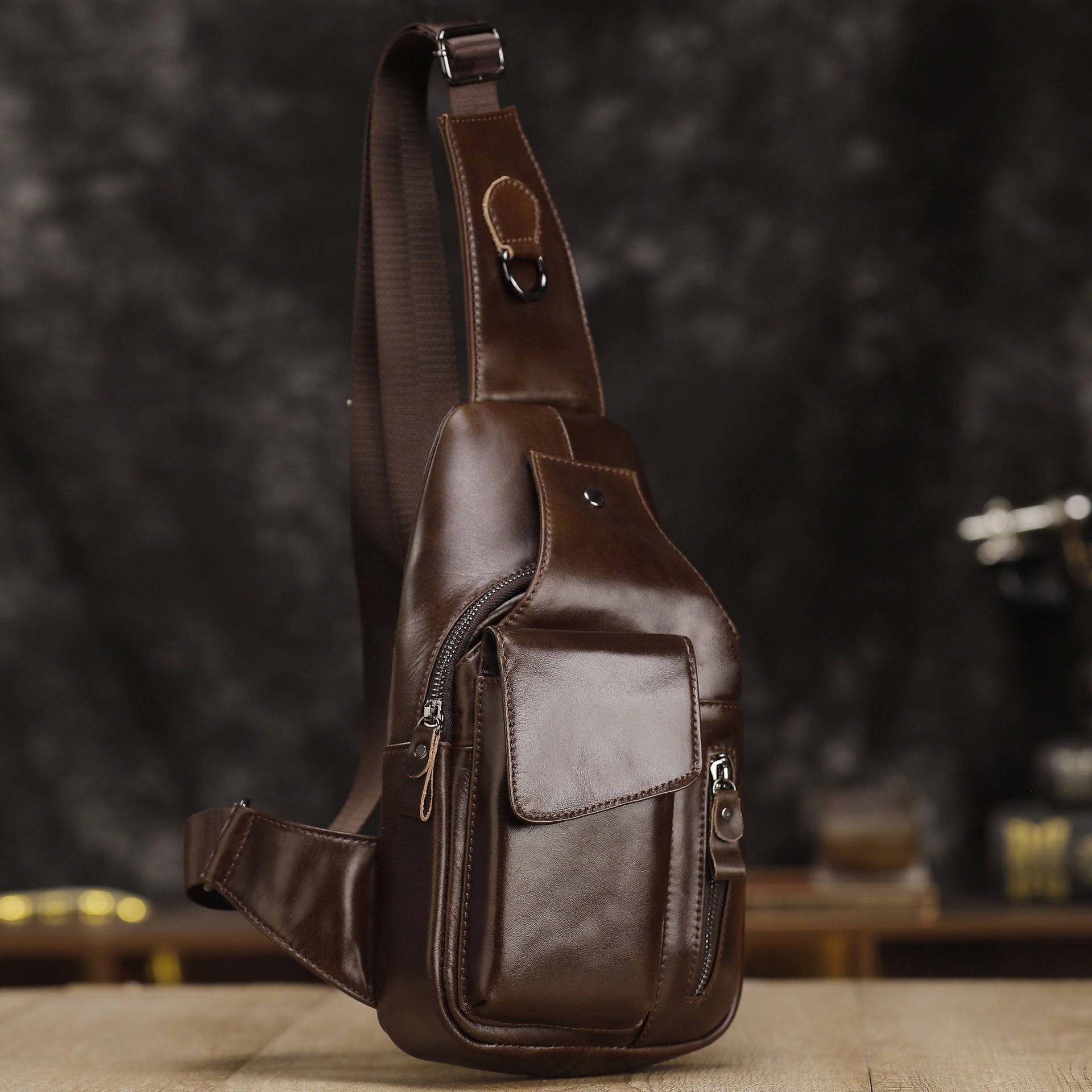 Véritable cuir homme Multifonctionnel Vieux sac de corps