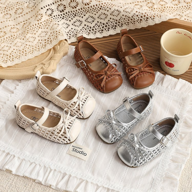 INS Style Enfants tissé Sandales Été Coréenne filles Bow Princesse Chaussures