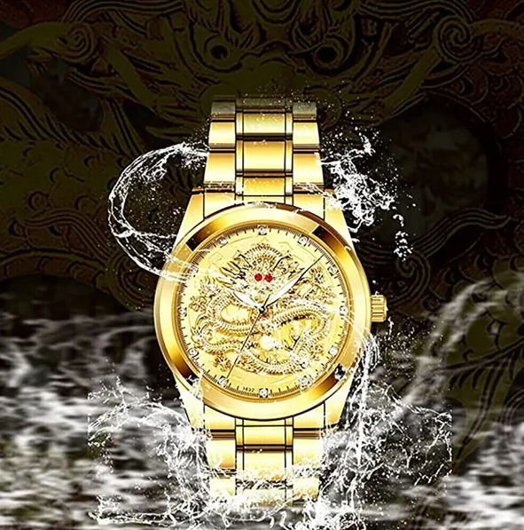 Cadeau d'affaires imperméable à l'or pour hommes Diamond Montre Quartz Classic en acier inoxydable