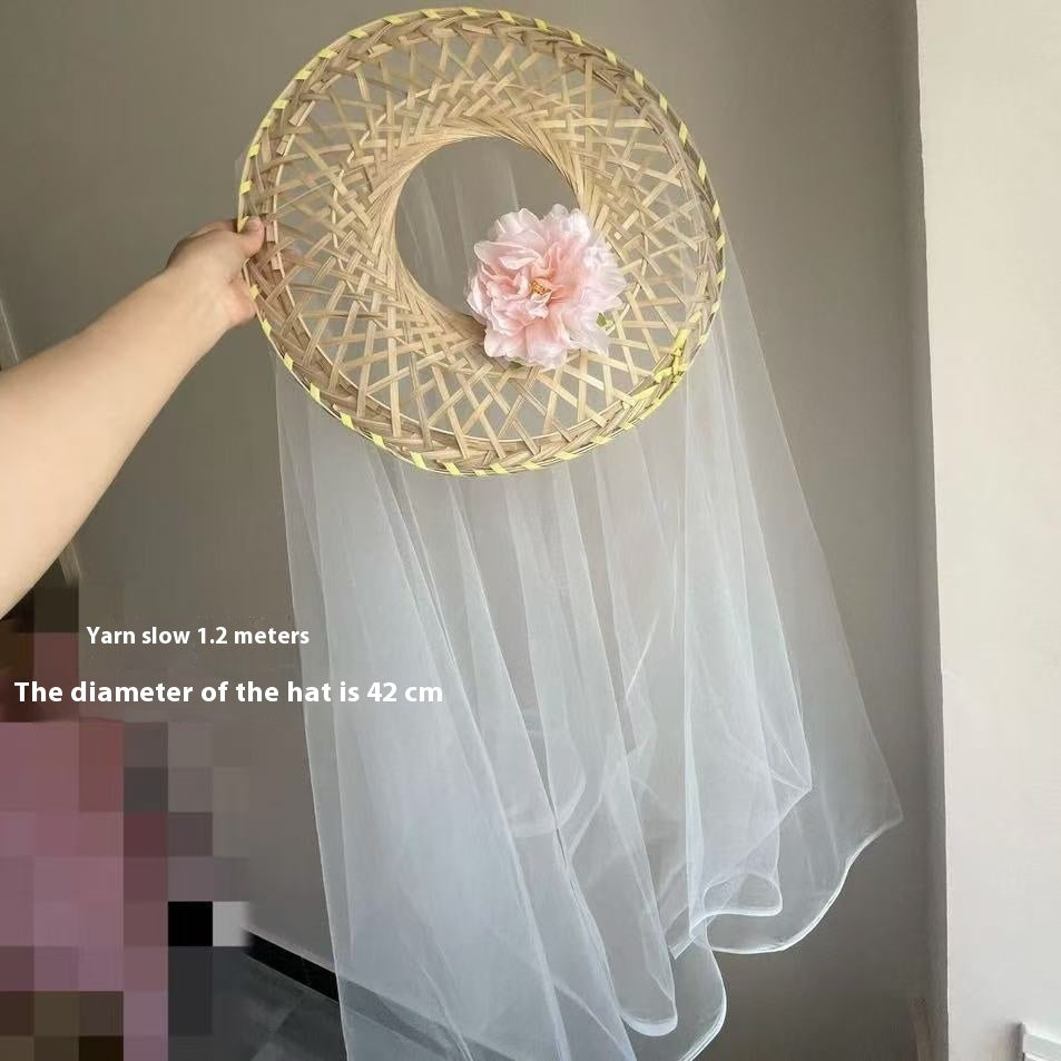 Chapeau Hanfu Chapeau Bambou Rideau en cristal Chivalière Chapeau Bambou Femme Veil