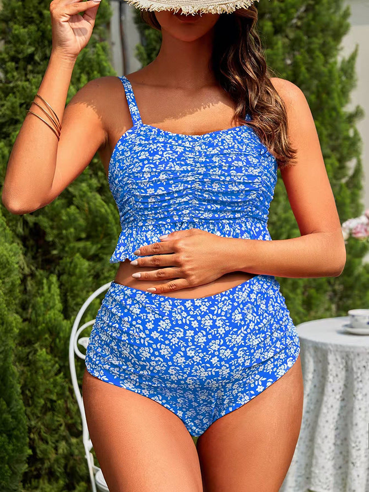 Deux-pièces Floral Leopard-print Maillot de bain Rufflé