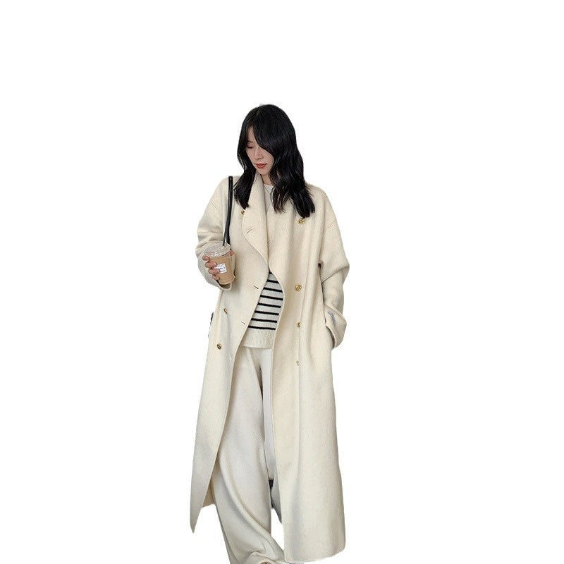 Conception de collier de support Manteau double-à-bras femmes Grand Lapel Long-Loose-fit Laine Overcoat