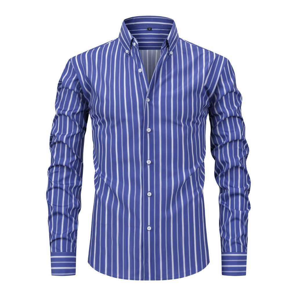 Jiana Quatre-Way stretch imprimé numérique rayé manches longues Lapel hommes chemise-comme homme S
