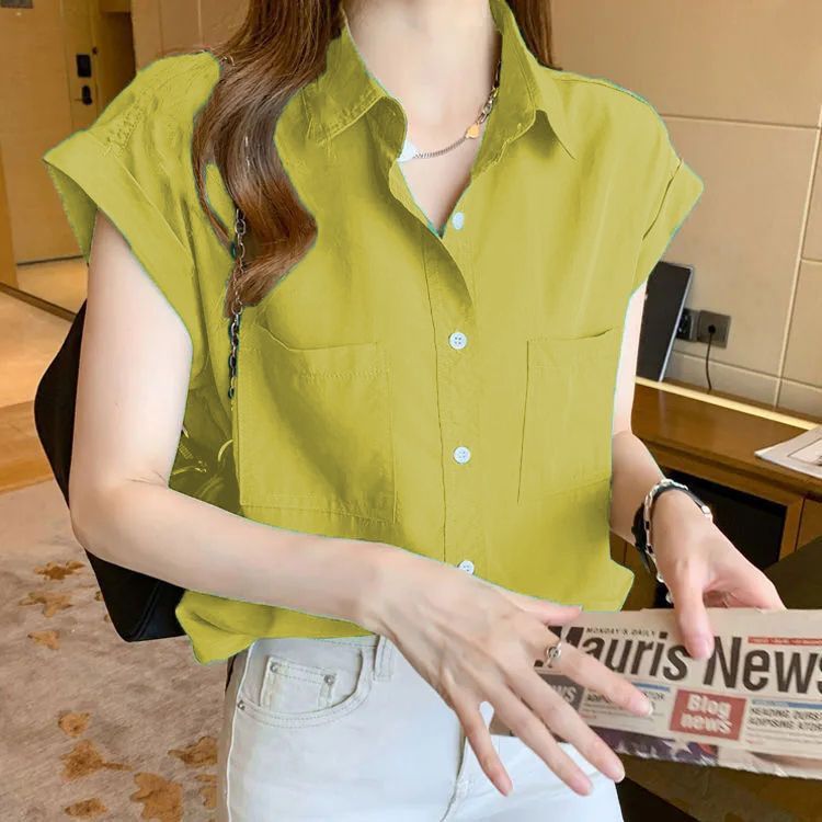 Chemise en mousseline à manches courtes pour femmes