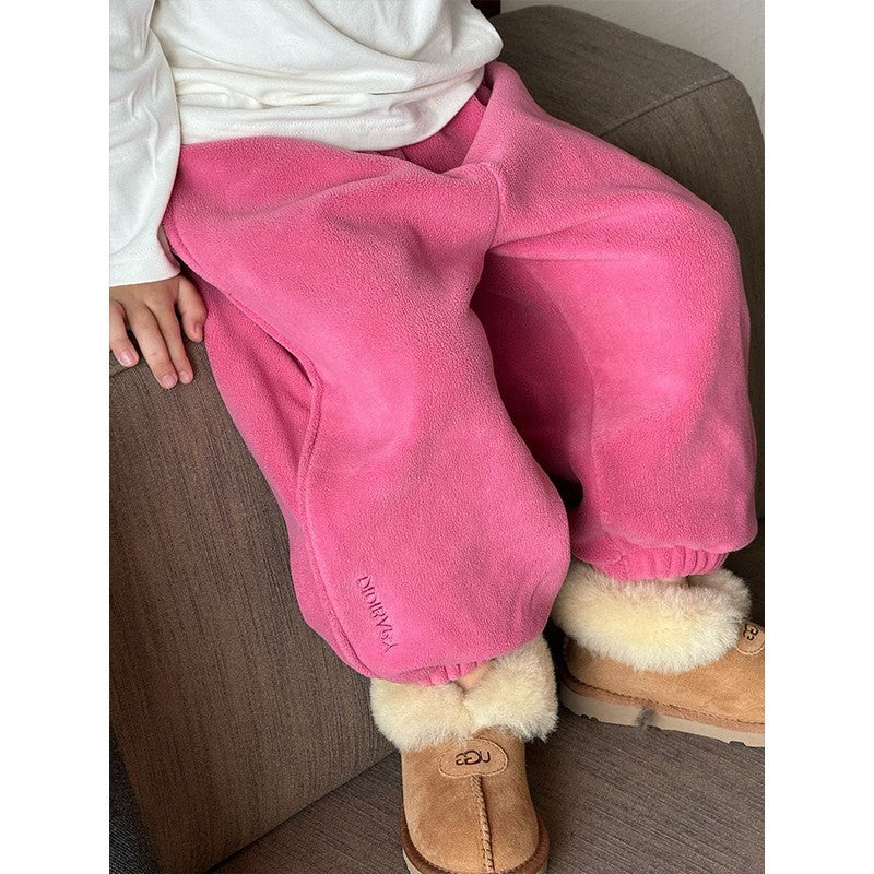 Girls Autumn and Winter Rose Red Sweatpants