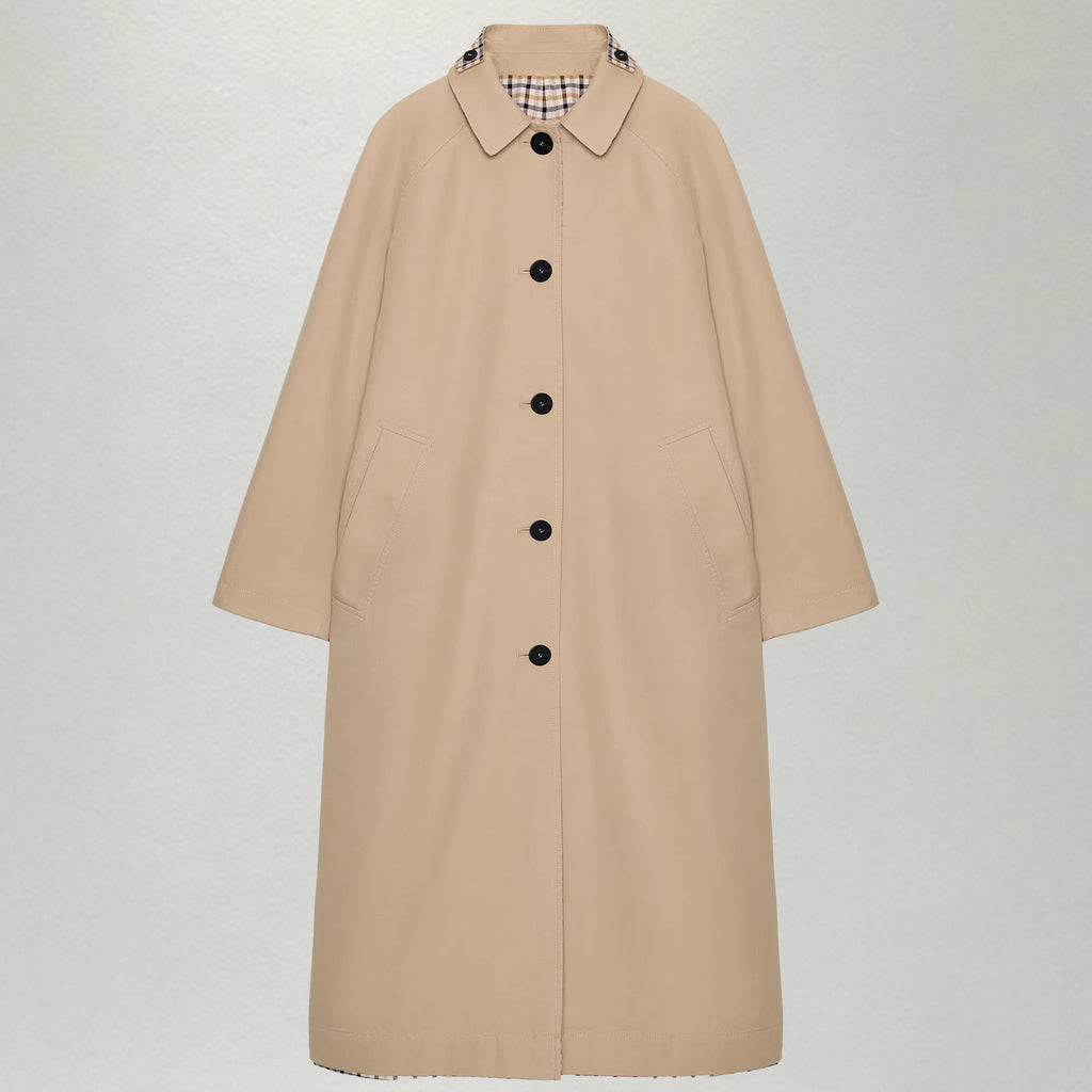 Retro Plaid Long Loose Lapel Porte-manteau artistique à double face à tête unique