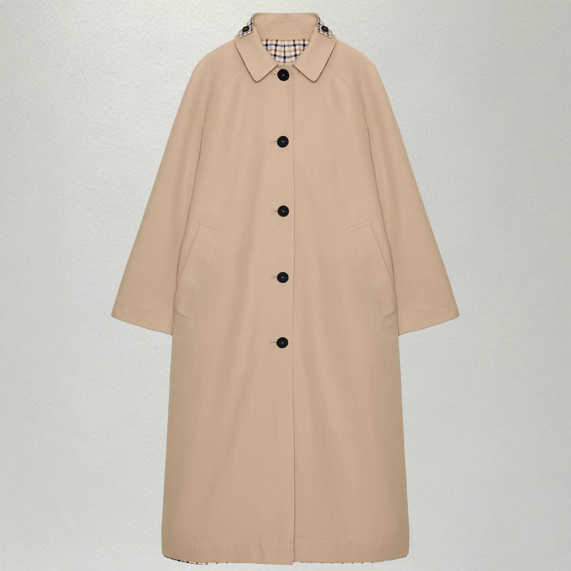 Retro Plaid Long Loose Lapel Porte-manteau artistique à double face à tête unique