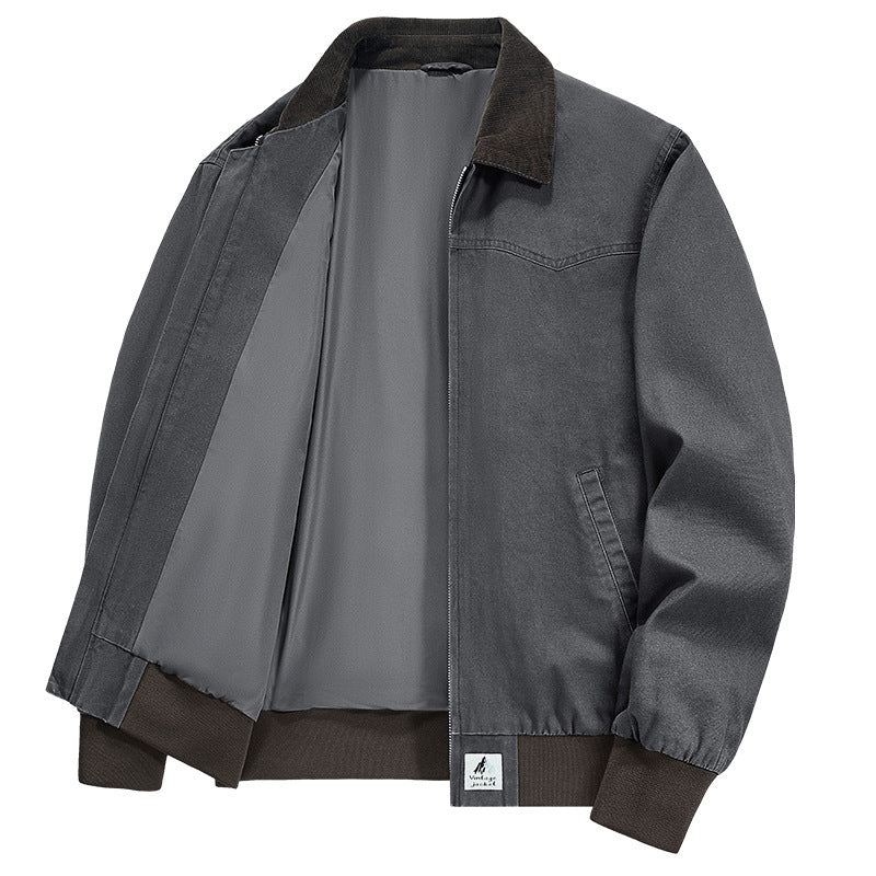 Veste de travail en denim lavé au printemps et à l'automne pour jeunes hommes
