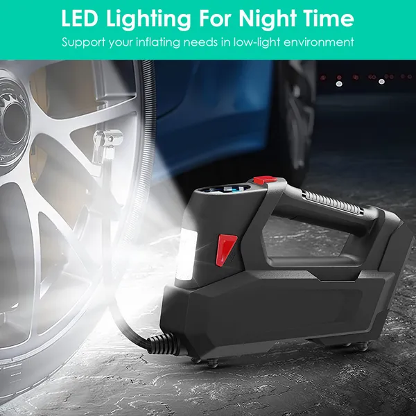 Gonflateur de pneus portable 120 PSI Pneu maximal alimenté 90W avec affichage numérique lumière LED