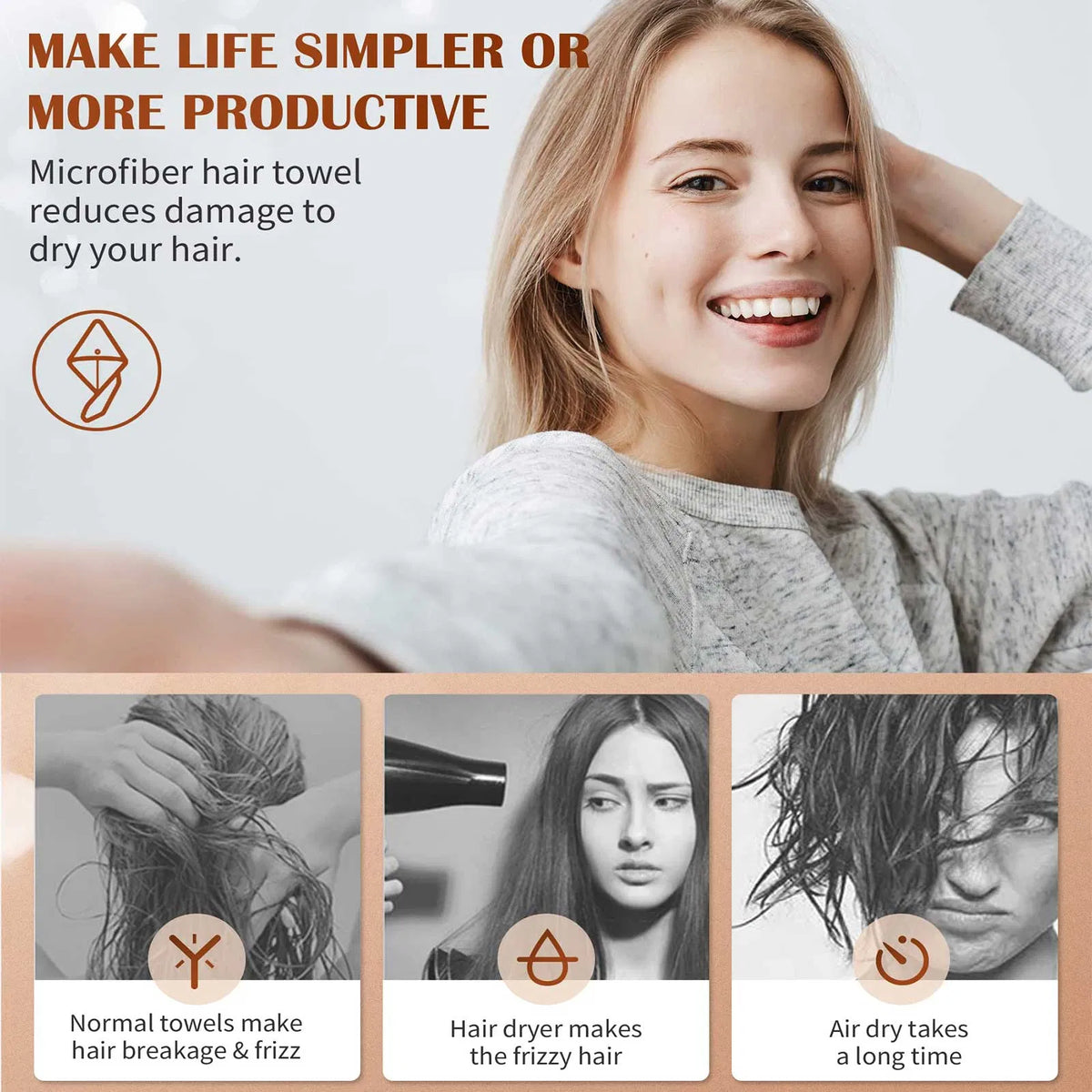 Femmes 3 PC Microfibre serviette de cheveux Wrap Turbans de cheveux ultra absorbants pour Curly