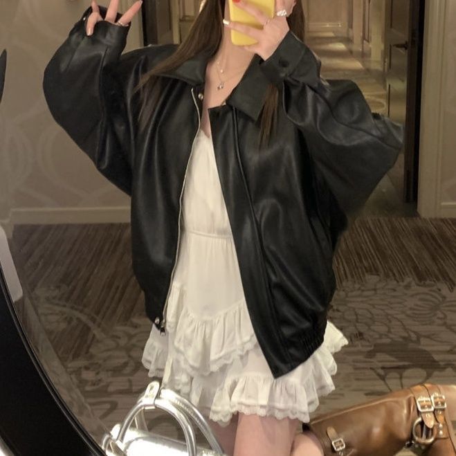 Veste en cuir vintage style américain Short pour femme