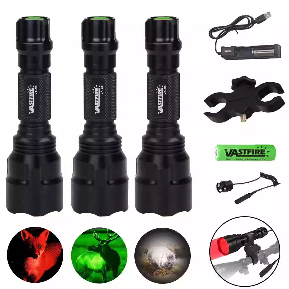 Puissante lampe de poche rouge C8 Tactical Vert Rouge Torche blanche