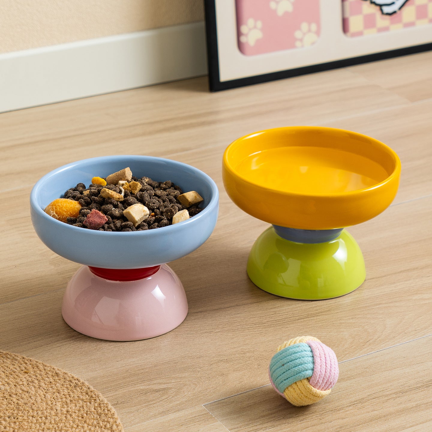 Macaron Color-Block Ceramic Élevé Pet Bowl