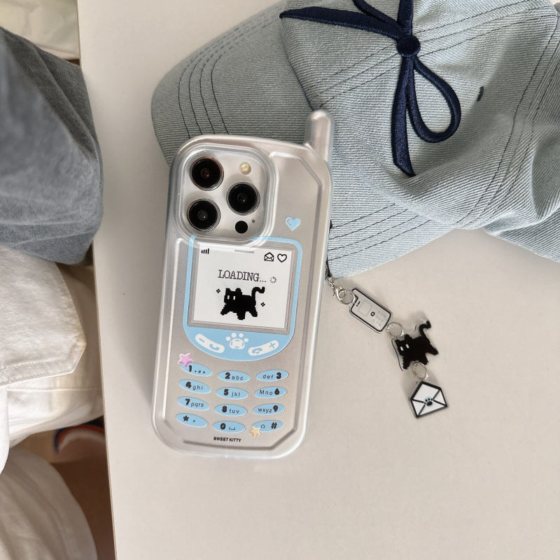 Étui de téléphone de chat noir en argent plaqué Walkie-Talkie