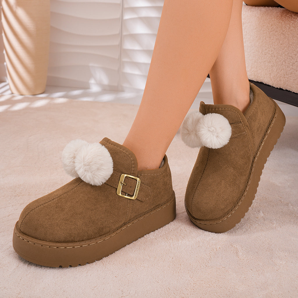 Bottes de neige Femmes Winter Fleece doublé coton rembourré Slip sur coton Chaussures Platform Buckle Be