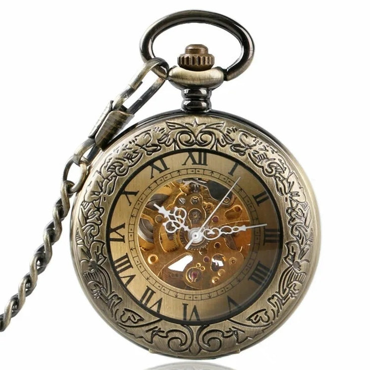 Flip-Open Retro Transparent-Lid Montre de poche mécanique gravé