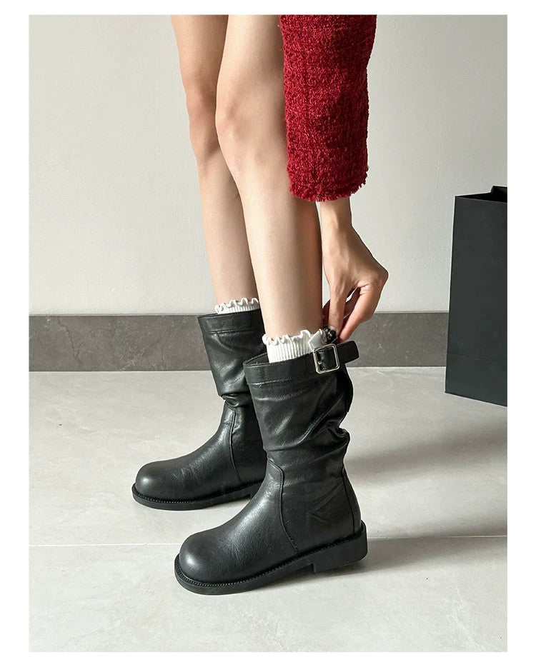Femmes British Style Ruched Platform Ankle Bottes