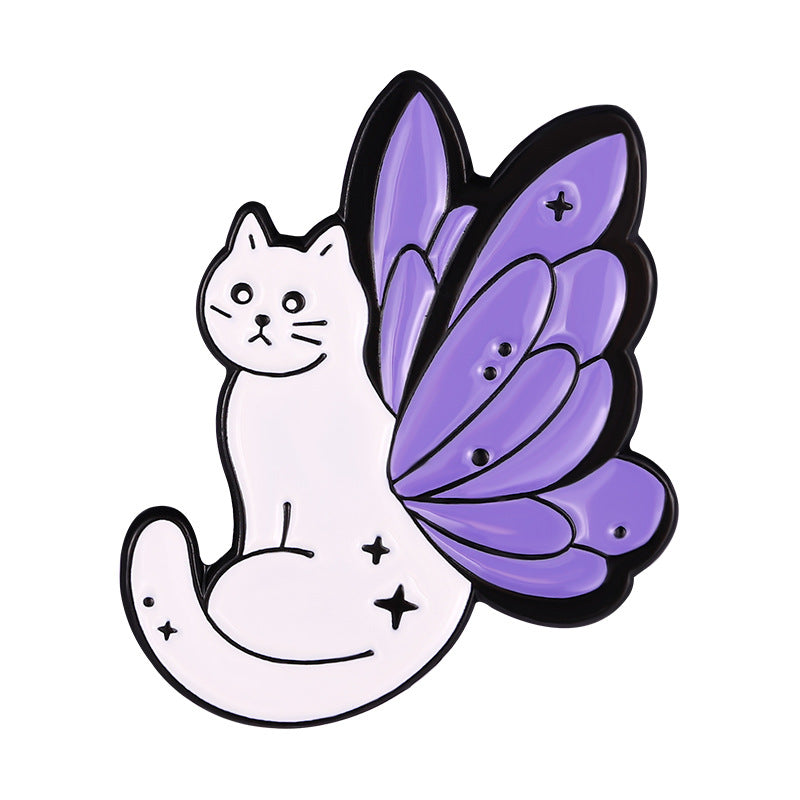 Chat violet avec ailes papillon Alliage Brooch Accessoire mignon pour vêtements et sacs