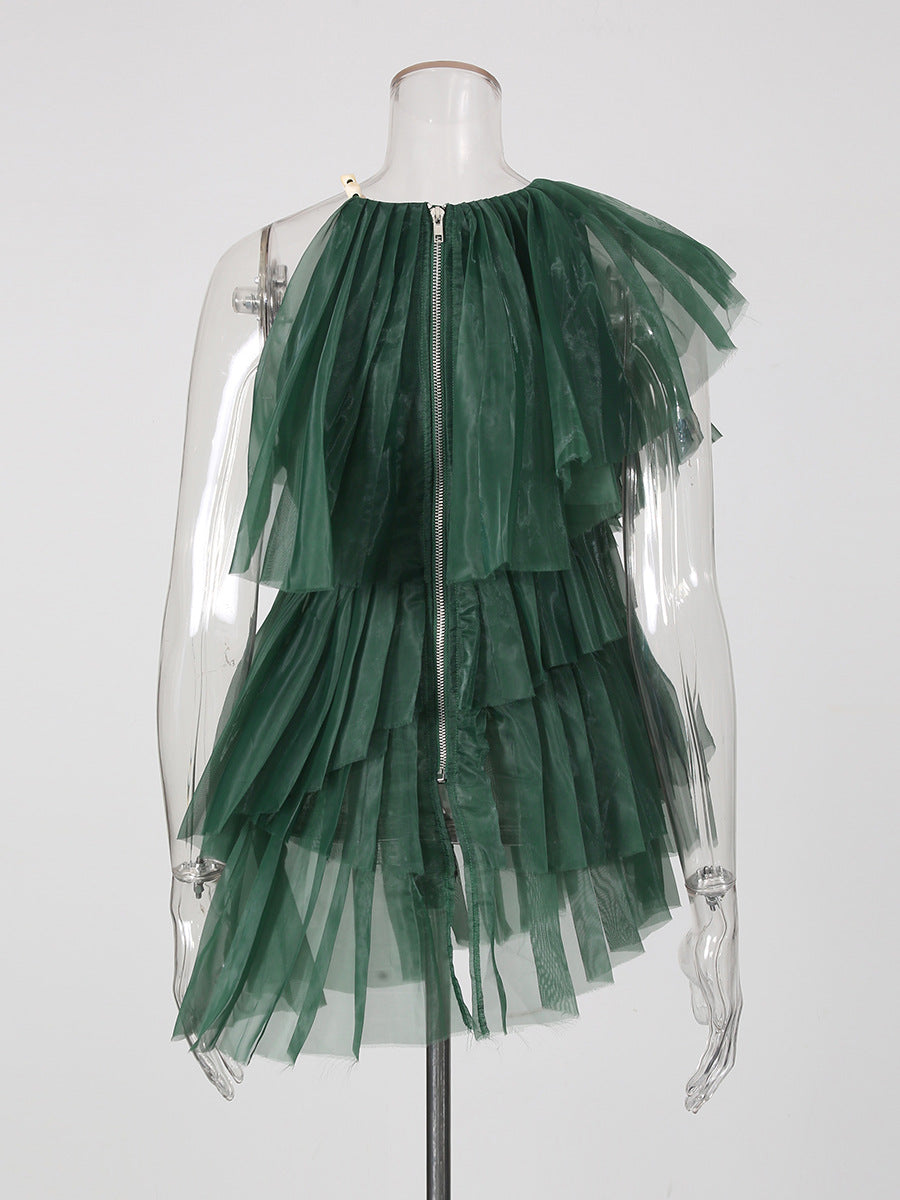 Mini-tunique en couches de tulle d'épaule