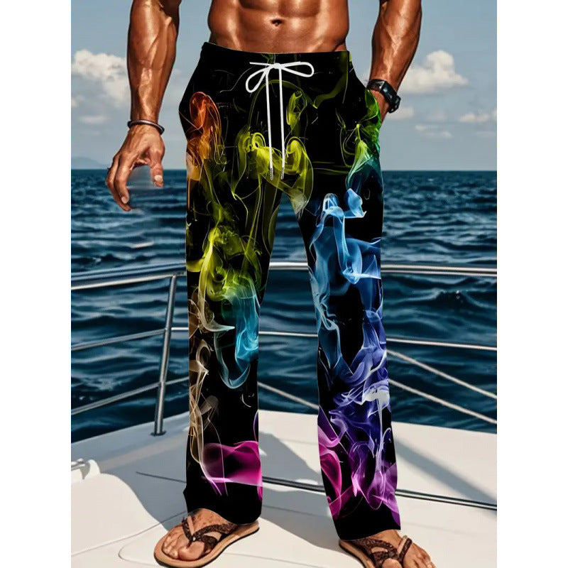 Pantalon casual homme avec imprimé de flamme bleue
