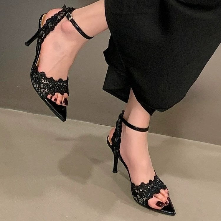 Femmes Romantique de mariée Florale scallopée Dentelle Stiletto Sandales