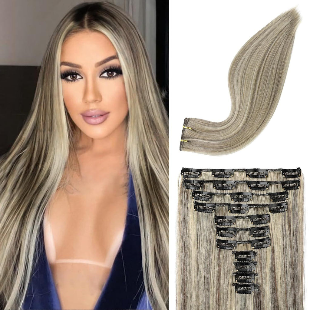 11-pièces 24-pouces Long droit Extension cheveux Pièces de perruque noire