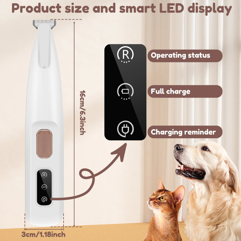 Animaux de compagnie Paw Trimmer avec lumière LED entièrement imperméable aux cheveux de chien Trimmer avec LED Display Dog