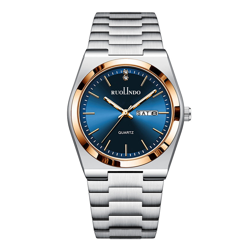 Double calendrier Avancé en acier inoxydable Lumineux hommes montre