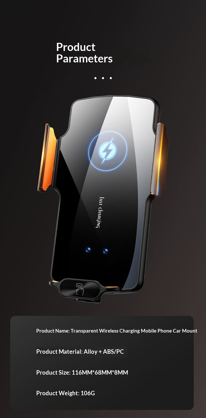 Support de téléphone de voiture sans fil transparent à charge rapide