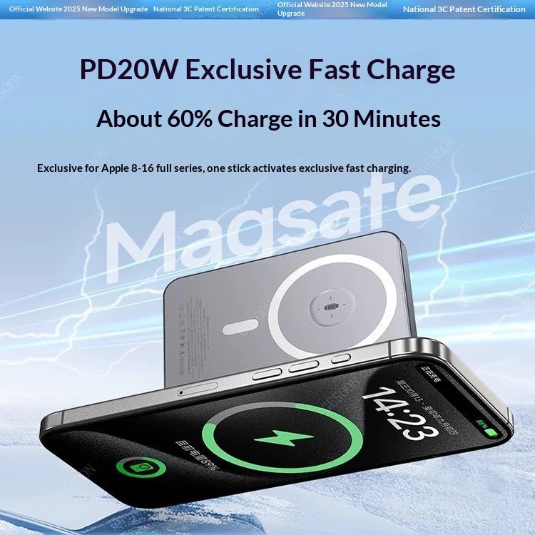 Batterie externe Charge magnétique Banque de puissance ultra mince Compact portable et haute capacité